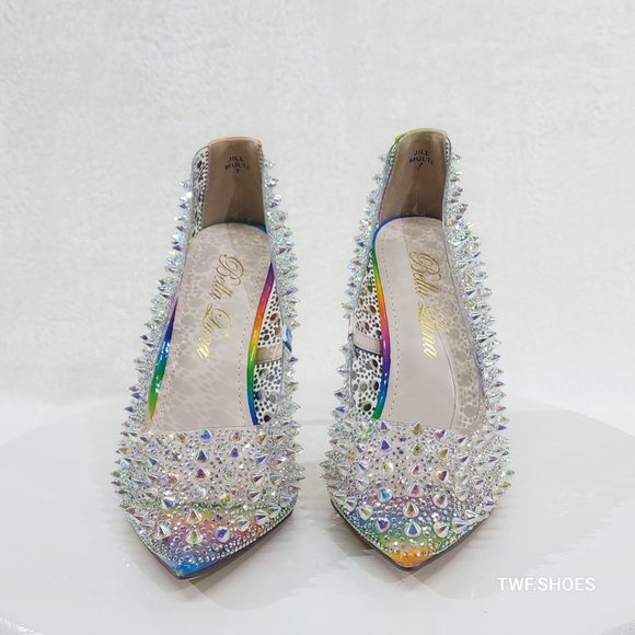 Spicy Stiletto PVC Clear Pumps Rainbow Colorful Studs & Rhinestone Pumps Hi… - Picture 10 of 14